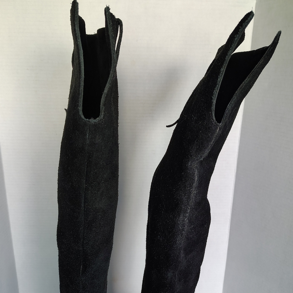 Madewell Jimi Over the Knee Suede Leather Boots Black 9.5 Stacked Heel Boots - Picture 10 of 17